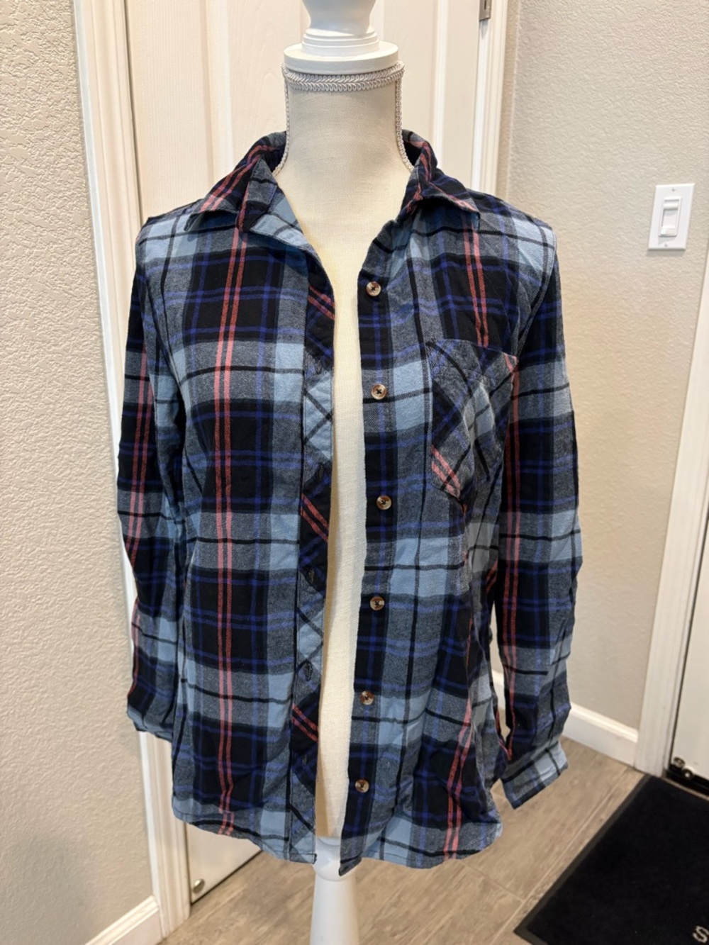 Blue Plaid Button-Up Shirt